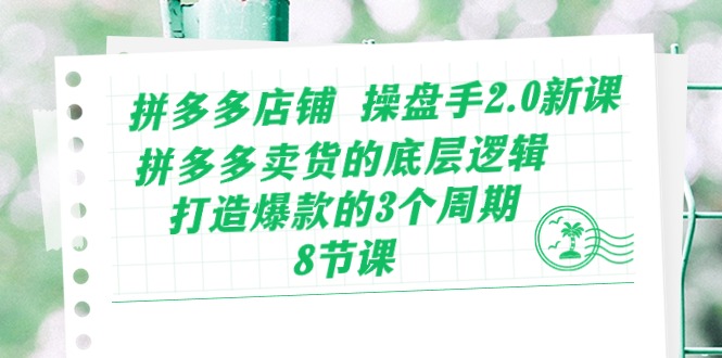 拼多多店铺操盘手2.0新课，拼多多卖货的底层逻辑，打造爆款的3个周期（8节）-小哥找项目网创