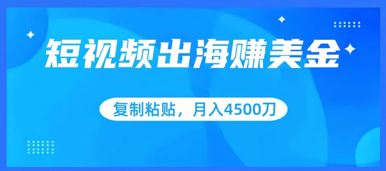 短视频出海赚美金，复制粘贴批量操作，小白轻松掌握，月入4500美刀-小哥找项目网创