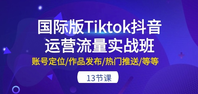 国际版Tiktok抖音运营流量实战班：账号定位/作品发布/热门推送/等等-13节-小哥找项目网创