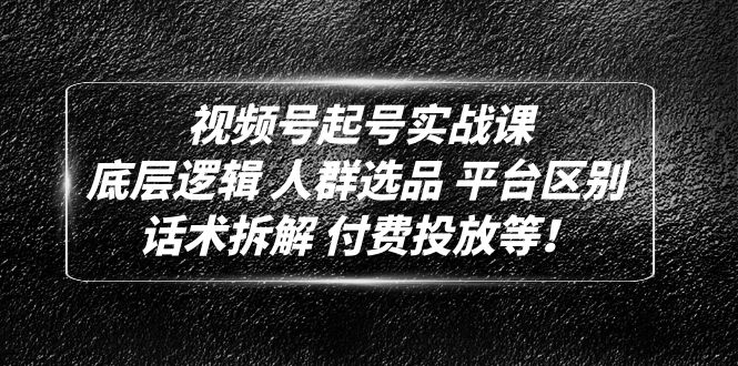 视频号起号实战课：底层逻辑 人群选品 平台区别 话术拆解 付费投放等！-小哥找项目网创