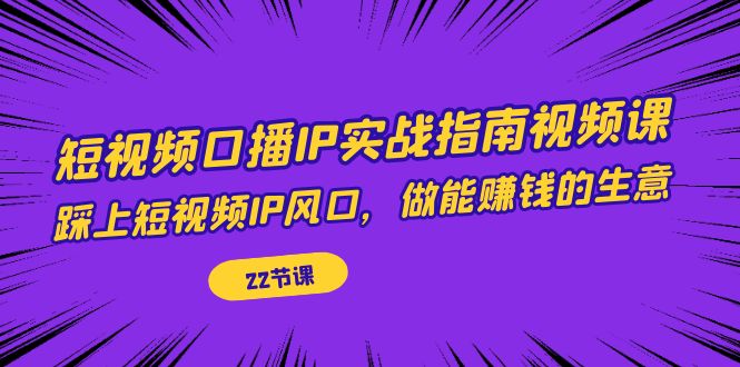 短视频口播IP实战指南视频课，踩上短视频IP风口，做能赚钱的生意（22节课）-小哥找项目网创