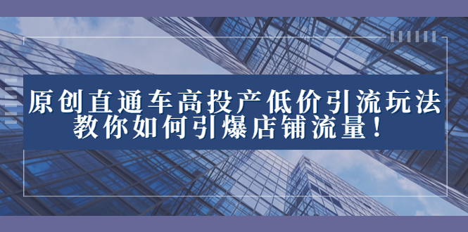 2023直通车高投产低价引流玩法，教你如何引爆店铺流量！-小哥找项目网创