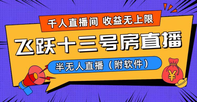 爆火飞跃十三号房半无人直播，一场直播上千人，日入过万！（附软件）-小哥找项目网创