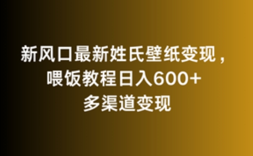 新风口最新姓氏壁纸变现，喂饭教程日入600+-小哥找项目网创