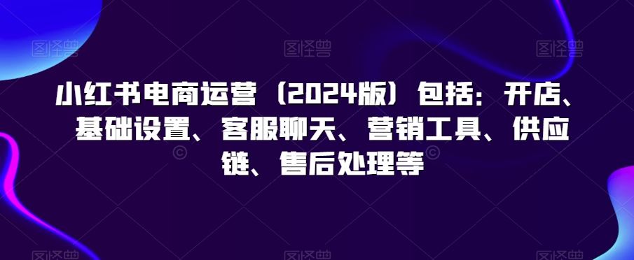 小红书电商运营（2024版）包括：开店、基础设置、客服聊天、营销工具、供应链、售后处理等-小哥找项目网创