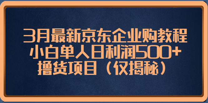 3月最新京东企业购教程，小白单人日利润500+撸货项目（仅揭秘）-小哥找项目网创