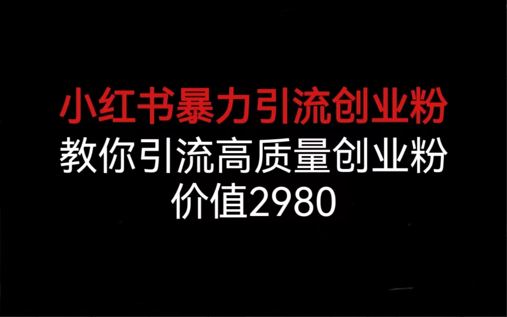 小红书暴力引流创业粉，教你引流高质量创业粉，价值2980-小哥找项目网创