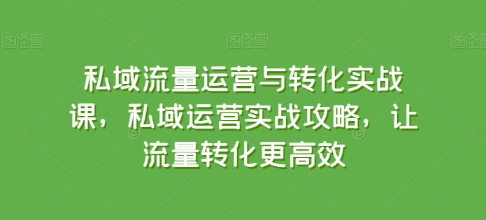 私域流量运营与转化实战课，私域运营实战攻略，让流量转化更高效-小哥找项目网创