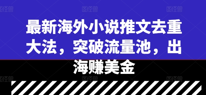 最新海外小说推文去重大法，突破流量池，出海赚美金-小哥找项目网创