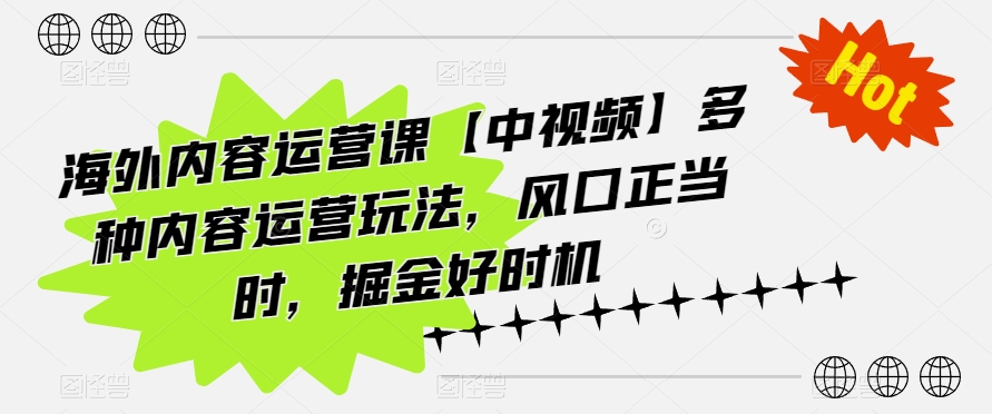 海外内容运营课【中视频】多种内容运营玩法，风口正当时，掘金好时机-小哥找项目网创