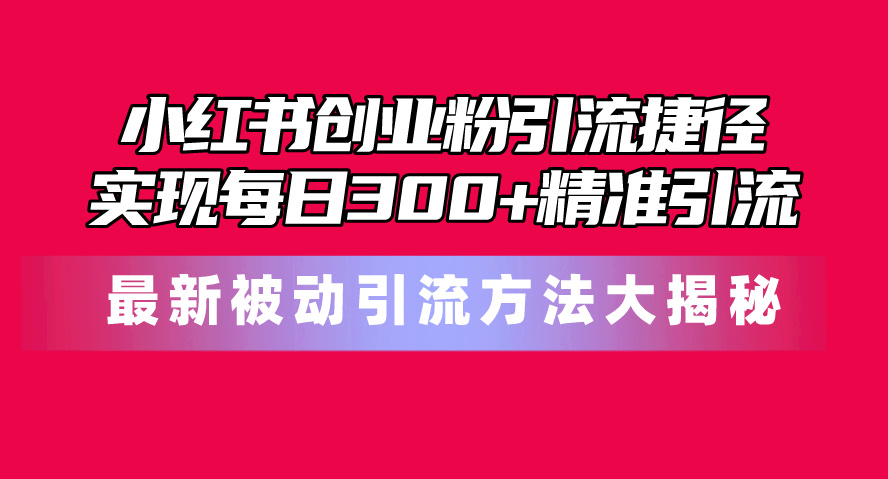 （10692期）小红书创业粉引流捷径！最新被动引流方法大揭秘，实现每日300+精准引流-小哥找项目网创