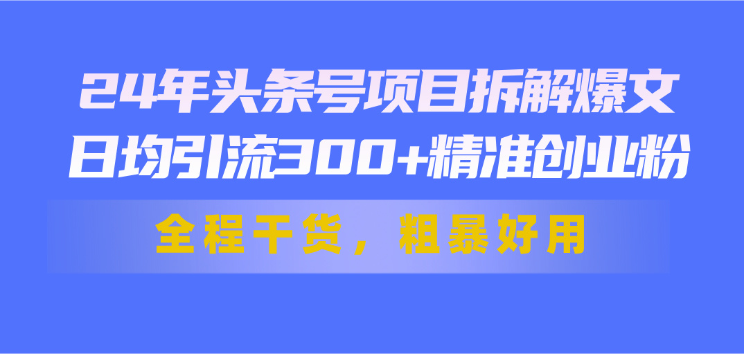 24年头条号项目拆解爆文，日均引流300+精准创业粉，全程干货，粗暴好用-小哥找项目网创