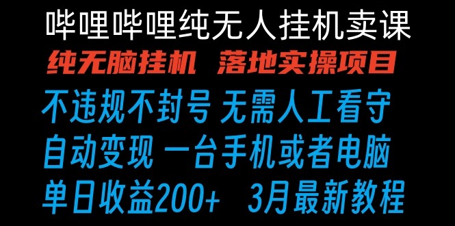 哔哩哔哩纯无脑挂机卖课 单号日收益200+ 手机就能做-小哥找项目网创