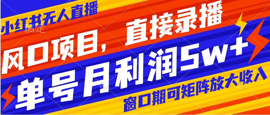 风口项目，小红书无人直播带货，直接录播，可矩阵，月入5w+-小哥找项目网创