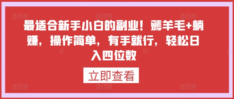 最适合新手小白的副业！薅羊毛+躺赚，操作简单，有手就行，轻松日入四位数-小哥找项目网创