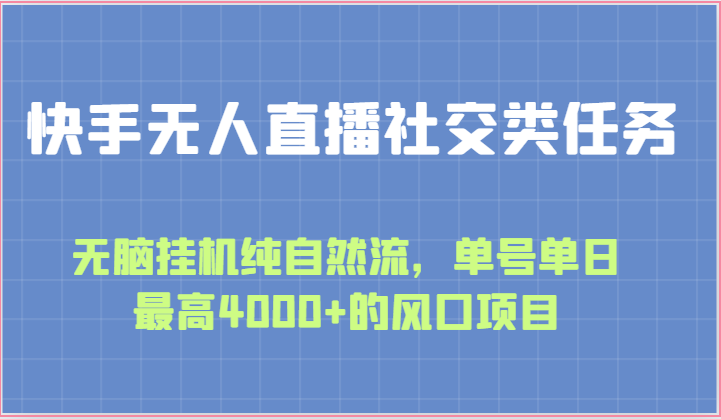 快手无人直播社交类任务：无脑挂机纯自然流，单号单日最高4000+的风口项目-小哥找项目网创