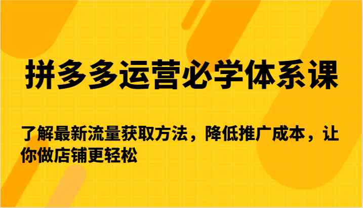 拼多多运营必学体系课-了解最新流量获取方法，降低推广成本，让你做店铺更轻松-小哥找项目网创