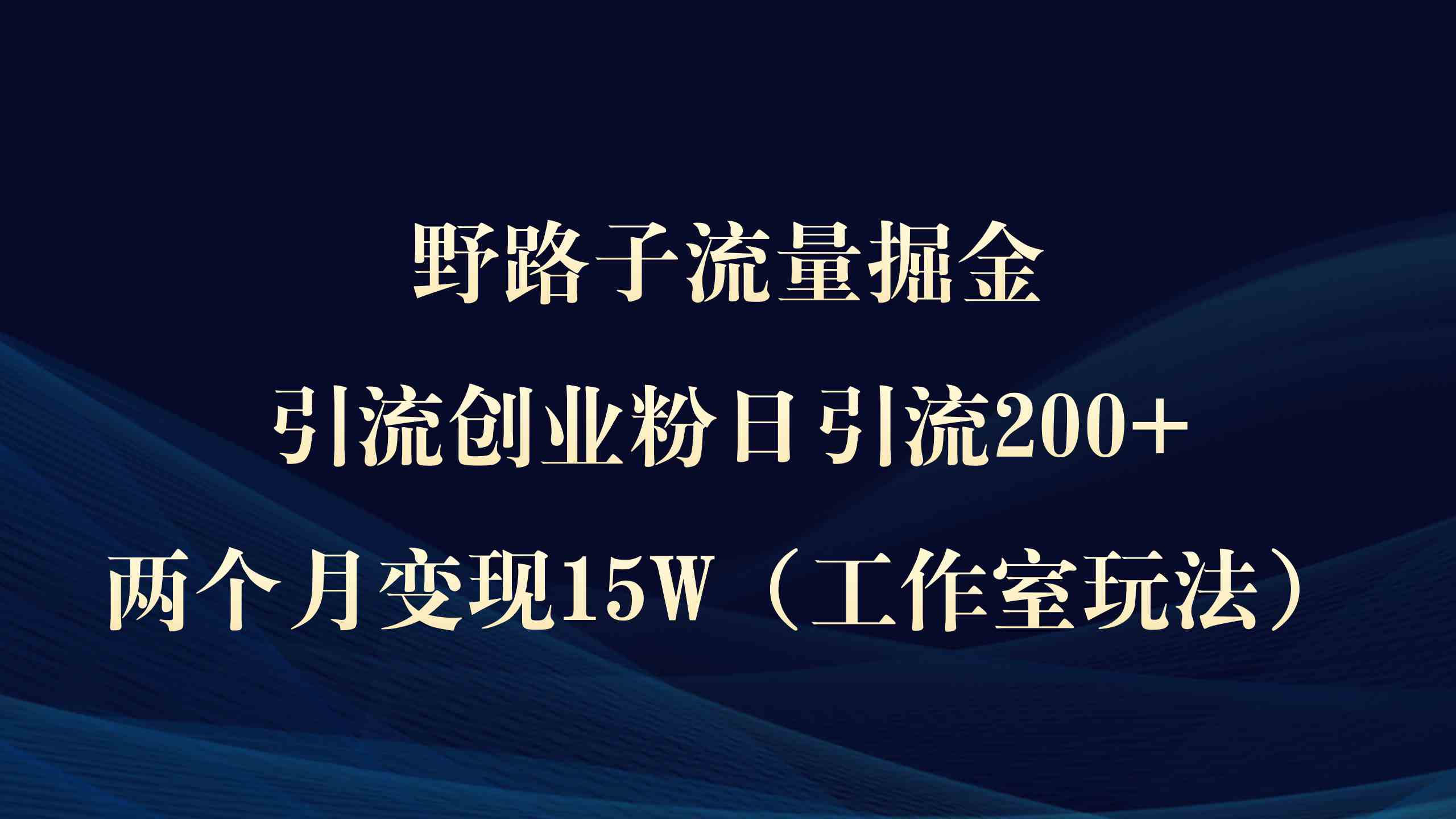 （9513期）野路子流量掘金，引流创业粉日引流200+，两个月变现15W（工作室玩法））-小哥找项目网创