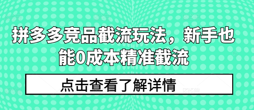 拼多多竞品截流玩法，新手也能0成本精准截流-小哥找项目网创