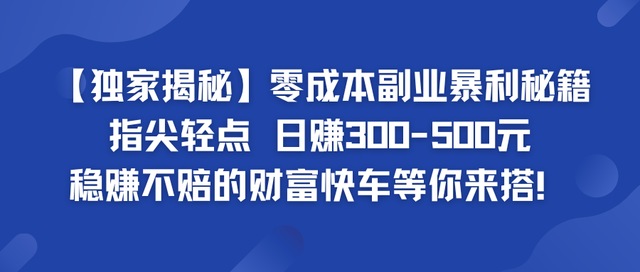 零成本副业暴利秘籍 日赚300-500元 稳赚不赔的财富快车等你来搭！-小哥找项目网创