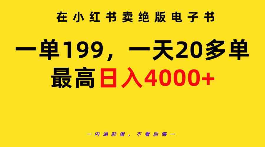 （9401期）在小红书卖绝版电子书，一单199 一天最多搞20多单，最高日入4000+教程+资料-小哥找项目网创