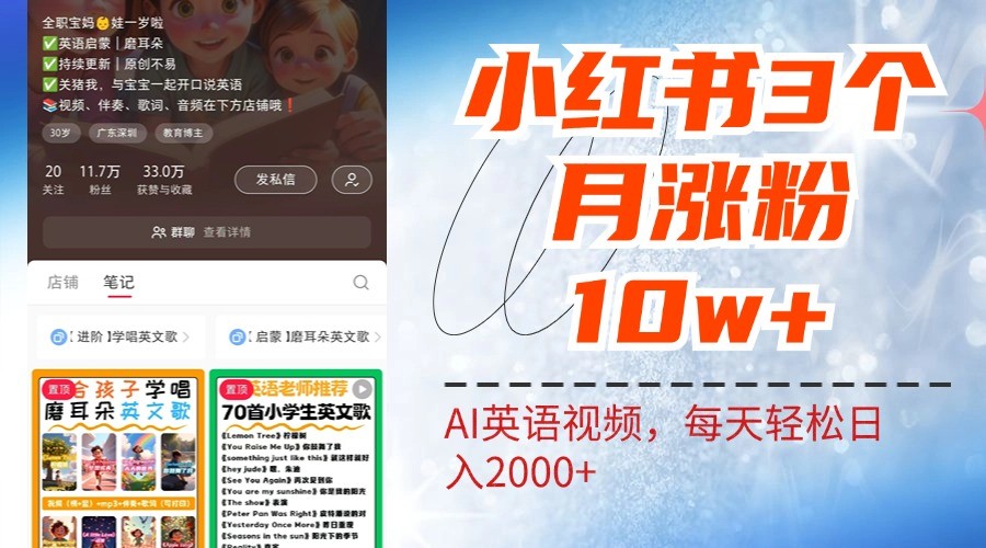 小红书三个月涨粉10W，AI英语视频0成本制作，每天轻松日入2000+-小哥找项目网创