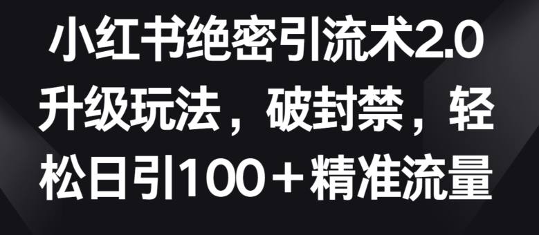 小红书绝密引流术2.0升级玩法，破封禁，轻松日引100+精准流量-小哥找项目网创