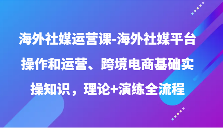 海外社媒运营课-海外社媒平台操作和运营、跨境电商基础实操知识，理论+演练全流程-小哥找项目网创