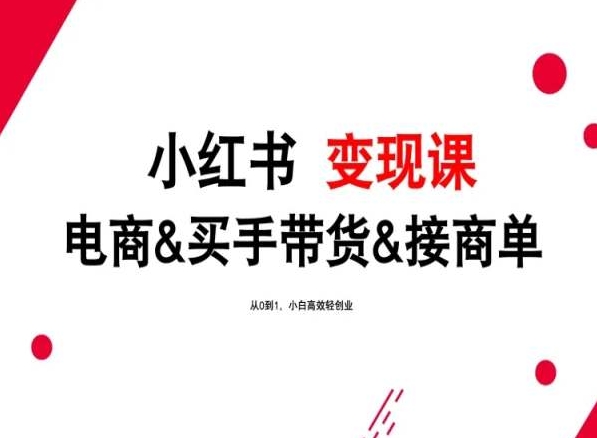 2024年最新小红书变现课，电商&买手带货&接商单，从0到1，小白高效轻创业-小哥找项目网创