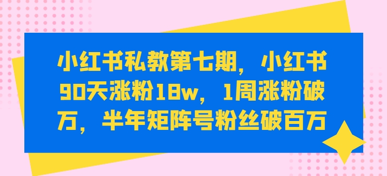 小红书私教第七期，小红书90天涨粉18w，1周涨粉破万，半年矩阵号粉丝破百万-小哥找项目网创