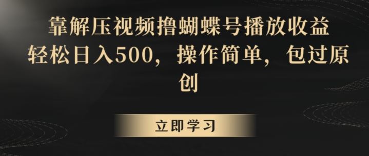 靠解压视频撸蝴蝶号播放收益，轻松日入500，操作简单，包过原创【揭秘】-小哥找项目网创