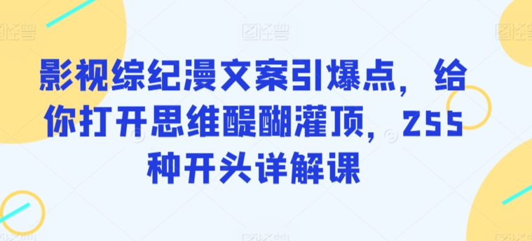 影视综纪漫文案引爆点，给你打开思维醍醐灌顶，255种开头详解课-小哥找项目网创