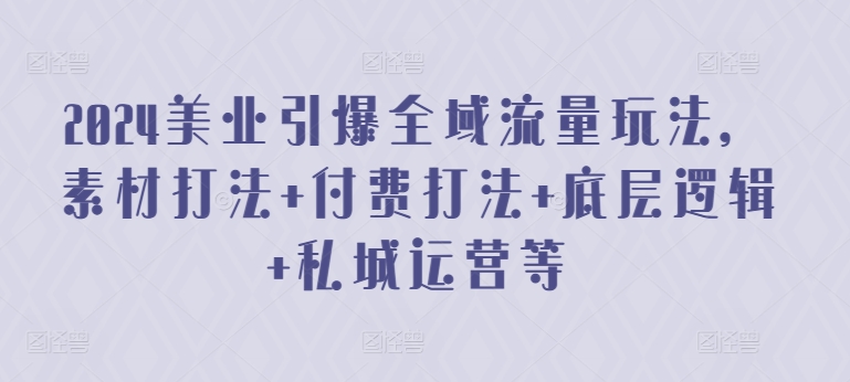 2024美业引爆全域流量玩法，素材打法 付费打法 底层逻辑 私城运营等-小哥找项目网创