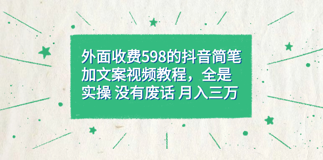 外面收费598抖音简笔加文案教程，全是实操 没有废话 月入三万（教程+资料）-小哥找项目网创