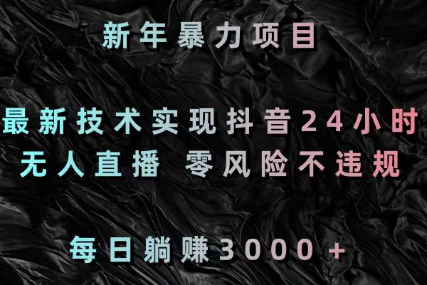 新年暴力项目，最新技术实现抖音24小时无人直播 零风险不违规 每日躺赚3000-小哥找项目网创