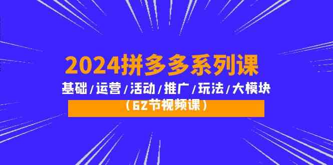 2024拼多多系列课：基础/运营/活动/推广/玩法/大模块（62节视频课）-小哥找项目网创