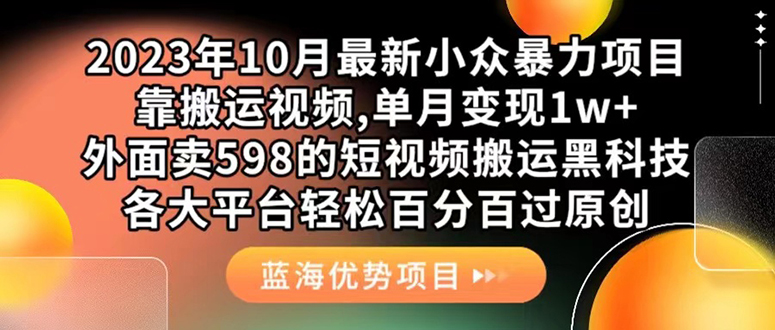 外面卖598的10月最新短视频搬运黑科技，各大平台百分百过原创 靠搬运月入1w-小哥找项目网创