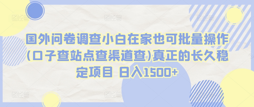 国外问卷调查小白在家也可批量操作(口子查站点查渠道查)真正的长久稳定项目 日入1500+-小哥找项目网创