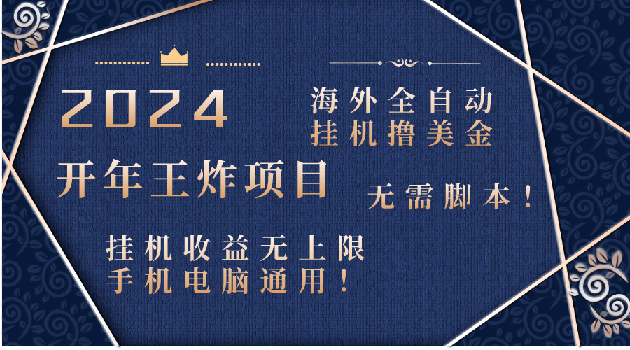 2024海外全自动挂机撸美金项目！手机电脑均可，无需脚本，收益无上限！-小哥找项目网创