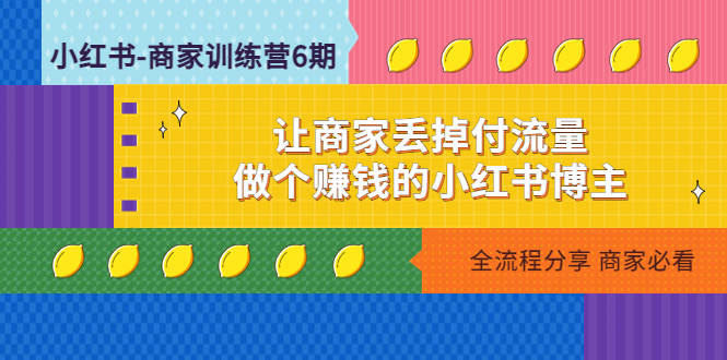 小红书-商家训练营12期：让商家丢掉付流量，做个赚钱的小红书博主-小哥找项目网创