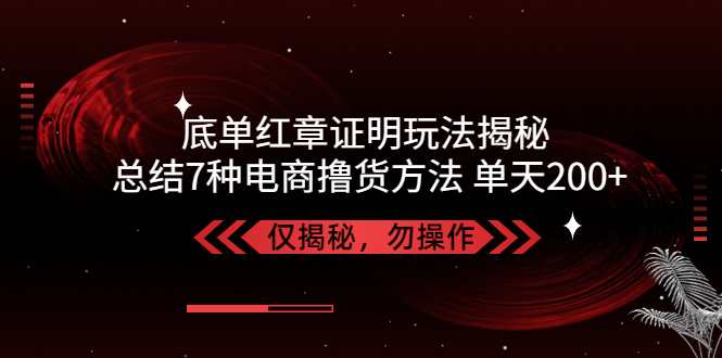 独家底单红章证明揭秘 总结7种电商撸货方法 操作简单,单天200+【仅揭秘】-小哥找项目网创