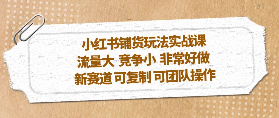 小红书铺货玩法实战课，流量大 竞争小 非常好做 新赛道 可复制 可团队操作-小哥找项目网创