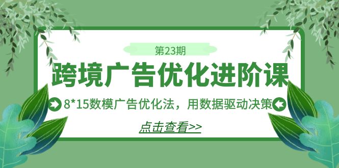 跨境广告·优化进阶课·第23期，8*15数模广告优化法，用数据驱动决策-小哥找项目网创