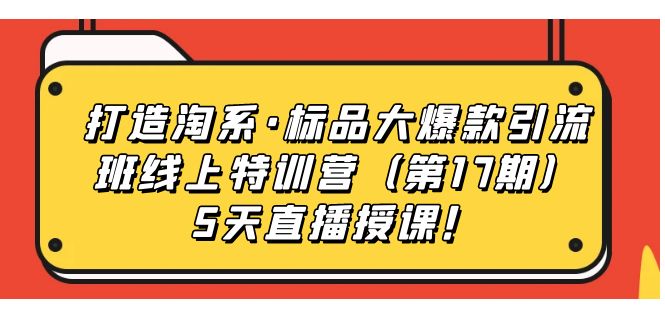 打造淘系·标品大爆款引流班线上特训营（第17期）5天直播授课！-小哥找项目网创