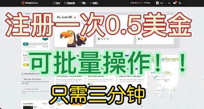 国外项目注册一次0.5美金 只需三分钟无脑操作 可批量放大 小白工作室福利-小哥找项目网创