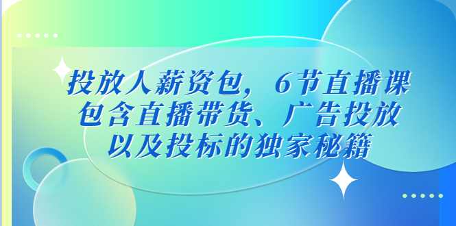 投放人薪资包，6节直播课，包含直播带货、广告投放、以及投标的独家秘籍-小哥找项目网创