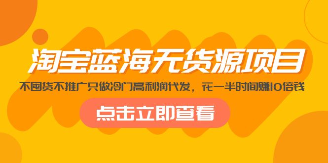 淘宝蓝海无货源项目，不囤货不推广只做冷门高利润代发，花一半时间赚10倍钱-小哥找项目网创