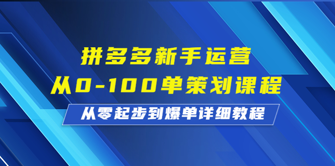 拼多多新手运营从0-100单策划课程，从零起步到爆单详细教程-小哥找项目网创