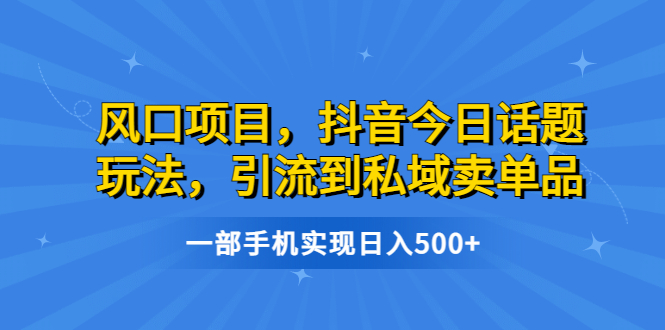 风口项目，抖音今日话题玩法，引流到私域卖单品，一部手机实现日入500+-小哥找项目网创