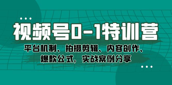 视频号0-1特训营：平台机制、拍摄剪辑、内容创作、爆款公式，实战案例分享-小哥找项目网创